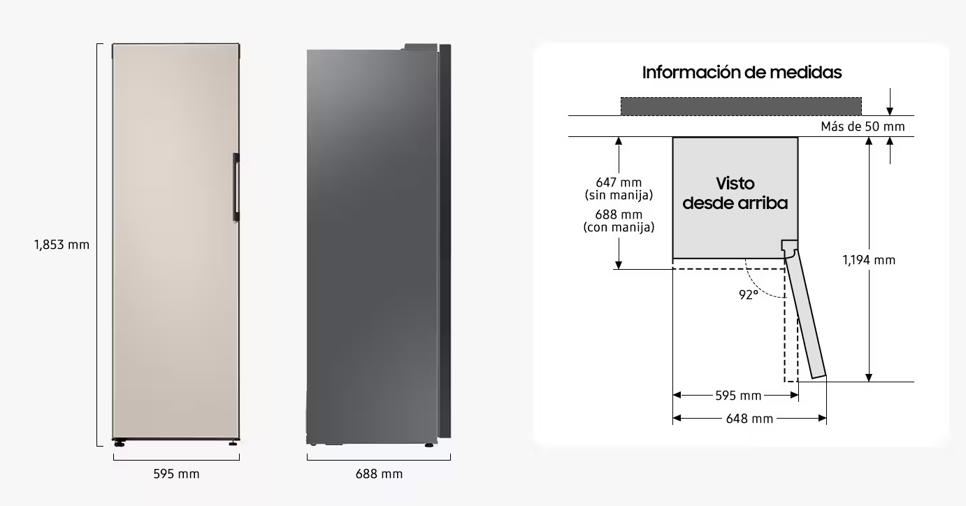 Refrigerador o Congelador 11p3 con panel BeSpoke Samsung mod. RZ32A7445APEM + panel gris mod. RAR23DAA31GG